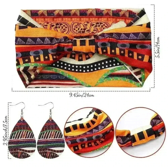 2 Pairs African Faux Leather Earrings and 2 Pcs African Headbands ( 4pcs… - Picture 3 of 7